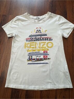 Kenzo Paris | White Multicolor Graphic Logo Tee | Small